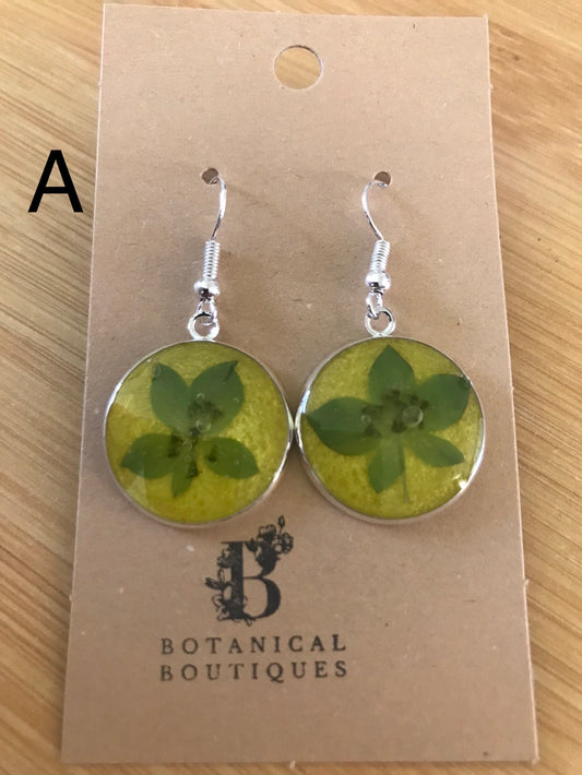 Coloured background dangling earrings