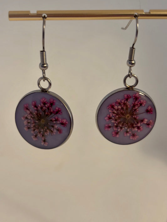 Pink/purple Queen Anne’s Lace earrings